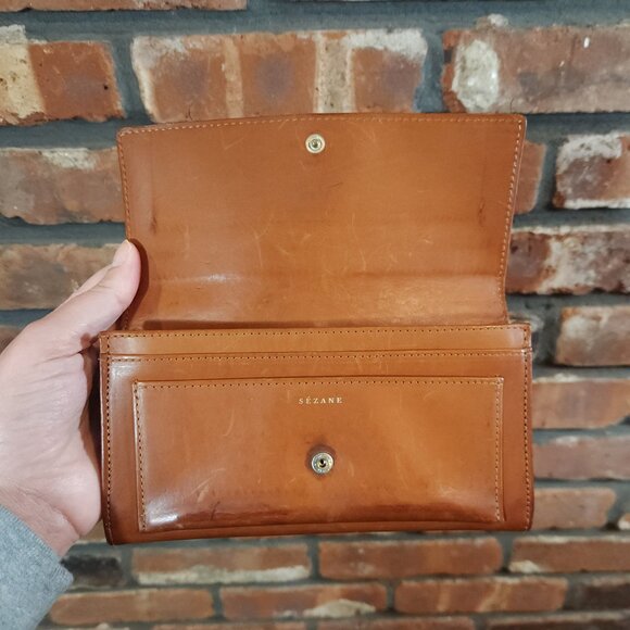 Sézane Gabin Heritage Brown Leather Bi-fold Wallet with Zippered Pocket - Picture 4 of 6